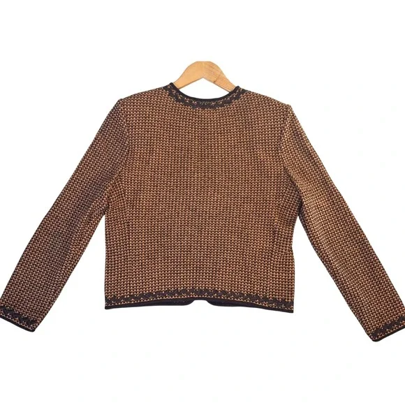 ST. JOHN COLLECTION Women's Size 6 Brown Tan Knit Full Zip Jacket Cardigan USA - Picture 2 of 9